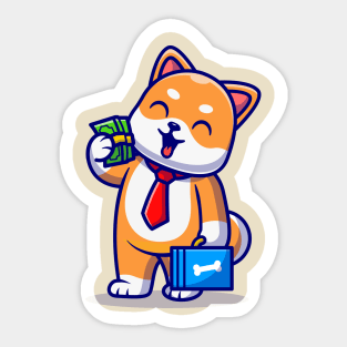 Cute Shiba Inu Dog Employee With Salary Cartoon Sticker